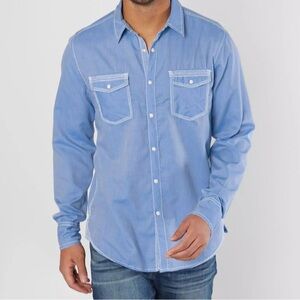 BKE Shirt Mens XL Blue Athletic Fit Pearl Snap Long Sleeve Western Pockets